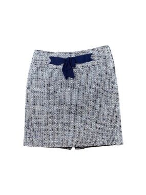 LOFT Skirt Women’s 12 Navy & Light Blue Tweed Mini with Bow Lined LIKE NEW!